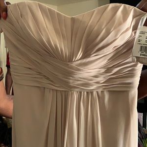 Nude Beige Champagne Strapless Chiffon W/ Pleats